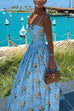 Febedress Spaghetti Strap Waisted Floral Print A-line Maxi Dress