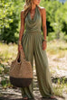 Febedress Halter Cowl Neck Sleeveless Top Elastic Waist Wide Leg Pants Set