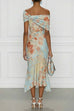 Febedress Off Shoulder Floral Print Irregular Hem Midi Dress