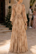 Febedress V Neck Puff Long Sleeves Floral Print Maxi Dress