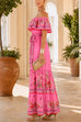 Febedress Off Shoulder Floral Print Ruffle Tiered Maxi Dress