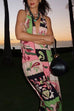 Halter V Neck Backless Printed Maxi Dress