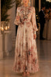 Febedress Puff Long Sleeves High Waist Floral Print Maxi Dress