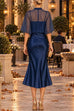 Febedress Mock Neck Chiffon Cape Overlay Satin Midi Dress Set (D)