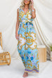 V Neck Sleeveless Bow Waist Floral Print Wide Leg Jumpsuit