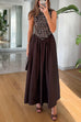 Febedress Crewneck Sleeveless Glitter Sequin Splice Maxi Dress