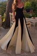 Febedress Spaghetti Strap Low Cut Color Block Swing Maxi Dress