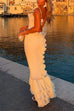 Febedress Spaghetti Strap Open Back Ruffle Trim Maxi Dress