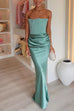 Febedress Strapless Ruched Satin Splice Bodycon Maxi Dress