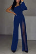 Febedress One Shoulder Long Sleeve Patchwork Wide Leg Jumpsuit