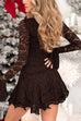 V Neck Bell Long Sleeves Ruffle Lace Mini Dress