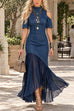 Febedress Cold Shoulder Denim & Chiffon High-Low Maxi Dress
