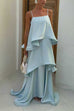 Febedress Spaghetti Strap Ruffle Layered Satin Maxi Dress