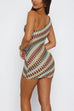 Febedress One Shoulder Sleeveless Color Block Crochet Mini Dress