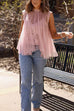 Solid Mockneck Tulle Cover Up Top with Crop Lace Camisole