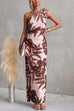 Tie Knot One Shoulder Sleeveless Floral Print Maxi Dress