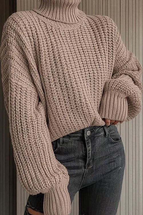 Febedress Turtleneck Drop Shoulder Comfy Pullover Sweater