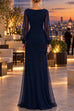 Febedress Elegant Cowl Neck Ruched Chiffon Long Sleeve Slit Maxi Dress