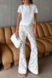 Febedress Elastic Waist Bell Bottoms Lace Hollow Out Pants