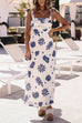 Bow Shoulder Sleeveless Seashell Print Maxi Dress