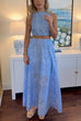 Febedress Lace Hollow Out Sleeveless Crop Top High Waist Maxi Skirt Set