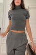 Febedress High Neck Puff Short Sleeves Sweater Top