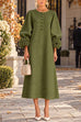 Febedress Floral Applique Puff Sleeve A-Line Midi Dress