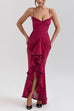 Febedress Spaghetti Strap Frill Trim Draped Slit Maxi Dress