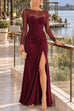 Febedress Mesh Long Sleeve Ruched Slit Maxi Dress (A)
