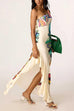 One Shoulder Floral Print Ruffle Hem Slit Maxi Dress