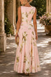 Febedress Boat Neck Sleeveless Floral Print A-line Maxi Dress