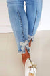 Febedress Bow Knot Pearl Beaded Pencil Denim Pants