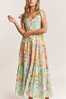 Febedress V Neck Bow Shoulder Tiered Floral Print Maxi Dress
