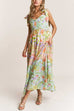 Febedress V Neck Bow Shoulder Tiered Floral Print Maxi Dress