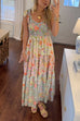 Febedress V Neck Bow Shoulder Tiered Floral Print Maxi Dress