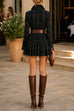 Febedress Lapel Long Sleeves Button Up Plaid Mini Dress