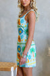 Square Neck Sleeveless Tropic Print Mini Dress