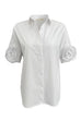 Collared Short Sleeves Button Down Flower Detail Shirt