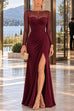 Febedress Mesh Long Sleeve Ruched Slit Maxi Dress (A)