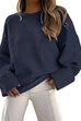 Febedress Crewneck Drop Shoulder Solid Knitted Pullover Sweater
