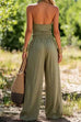 Febedress Halter Cowl Neck Sleeveless Top Elastic Waist Wide Leg Pants Set