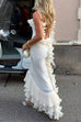 Febedress Spaghetti Strap Open Back Ruffle Trim Maxi Dress