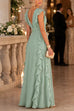 Febedress V Neck High Waist Solid Ruffle Maxi Dress
