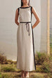 Boat Neck Sleeveless Back Slit Maxi Dress