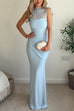 Sleeveless Patchwork Ruched Bodycon Maxi Dress