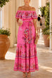 Febedress Off Shoulder Floral Print Ruffle Tiered Maxi Dress