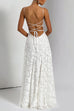 Febedress Spaghetti Strap Backless Lace-up Jacquard Maxi Dress