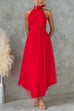 Febedress Bow Knot Halter Open Back Tulle Maxi Dress