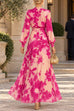 Febedress V-Neck Long Sleeve Floral Print Maxi Dress