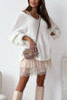 Febedress V Neck Drop Shoulder Slouchy Pullover Sweater